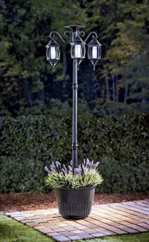 Westcharm Portable 3-Head LED Solar Light Planter for Backyard Patio Porch Outdoor Decoration - 6.7 ft. (80 in.) Black Solar Street Lamp with Planter