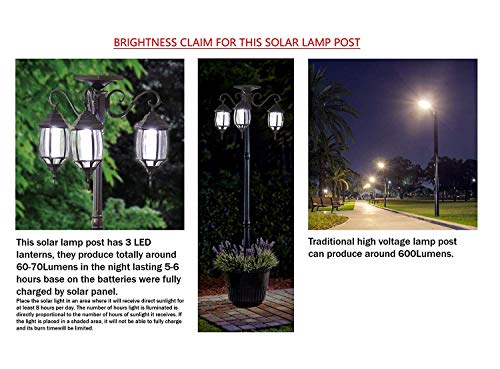 Westcharm Portable 3-Head LED Solar Light Planter for Backyard Patio Porch Outdoor Decoration - 6.7 ft. (80 in.) Black Solar Street Lamp with Planter