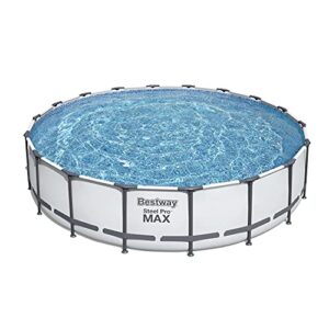 bestway steel pro max 18 foot x 48 inch round metal frame above ground outdoor swimming pool set with 1,000 filter pump, ladder, and cover
