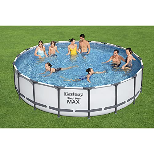 Bestway Steel Pro MAX 18 Foot x 48 Inch Round Metal Frame Above Ground Outdoor Swimming Pool Set with 1,000 Filter Pump, Ladder, and Cover