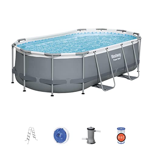 Bestway Power Steel 14' x 8'2" x 39.5" Oval Above Ground Pool Set | Includes 530gal Filter Pump, Ladder, ChemConnect Dispener