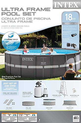 Intex 18ft X 52in Ultra Frame Pool Set with Sand Filter Pump, Ladder, Ground Cloth & Pool Cover