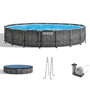 intex greywood prism frame 18′ x 48″ round above ground outdoor swimming pool set with 1500 gph filter pump, ladder, ground cloth, and pool cover