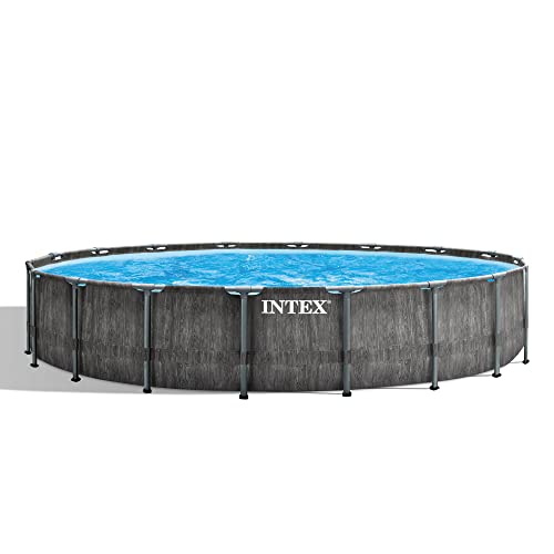 Intex Greywood Prism Frame 18' x 48" Round Above Ground Outdoor Swimming Pool Set with 1500 GPH Filter Pump, Ladder, Ground Cloth, and Pool Cover