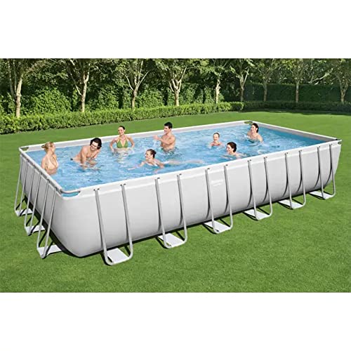 Bestway Power Steel 24' x 12' x 52" Rectangular Metal Frame Above Ground Swimming Pool Set with 1500 GPH Sand Filter Pump, Ladder, and Pool Cover