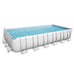 Bestway Power Steel 24' x 12' x 52" Rectangular Metal Frame Above Ground Swimming Pool Set with 1500 GPH Sand Filter Pump, Ladder, and Pool Cover