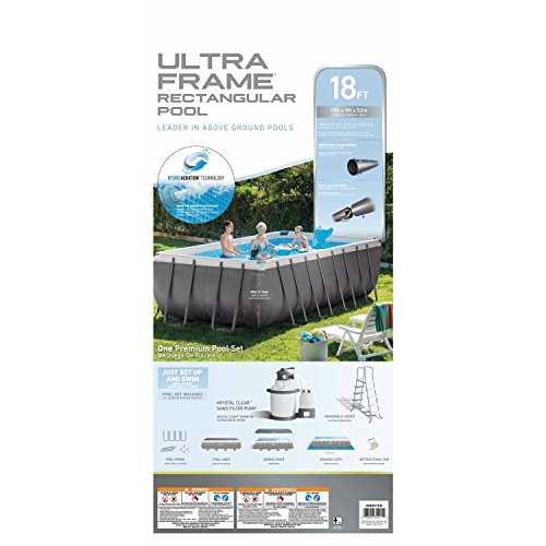 Intex 18ft X 9ft X 52in Ultra Frame Rectangular Pool Set with Sand Filter Pump, Ladder, Ground Cloth & Pool Cover