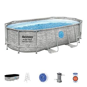 bestway 56715e power steel swim vista 14′ x 8’2″ x 39.5″ outdoor oval above ground swimming pool set with 530 gph filter pump, cover, & ladder