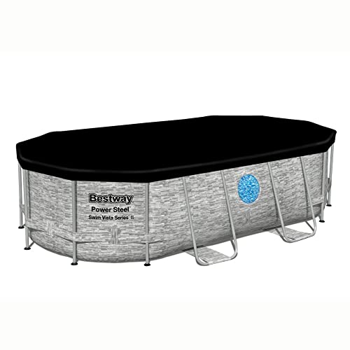 Bestway 56715E Power Steel Swim Vista 14' x 8'2" x 39.5" Outdoor Oval Above Ground Swimming Pool Set with 530 GPH Filter Pump, Cover, & Ladder