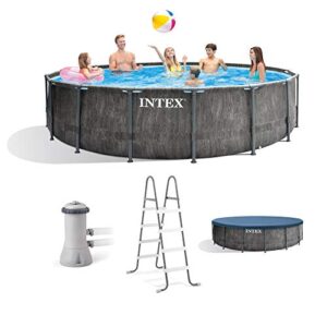 intex greywood prism frame 15′ x 48″ round above ground outdoor swimming pool set with 1000 gph filter pump, ladder, ground cloth, and pool cover