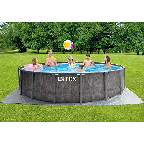 Intex Greywood Prism Frame 15' x 48" Round Above Ground Outdoor Swimming Pool Set with 1000 GPH Filter Pump, Ladder, Ground Cloth, and Pool Cover