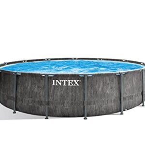Intex Greywood Prism Frame 15' x 48" Round Above Ground Outdoor Swimming Pool Set with 1000 GPH Filter Pump, Ladder, Ground Cloth, and Pool Cover