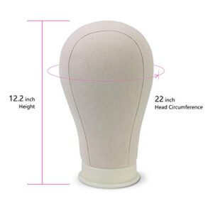 Eerya 21-24 Inch Canvas Block Head Set for Wig Display Making Hair Weave and Styling Mannequin Head with Mount Hole C Stand, Styling Hair Clips, T Needle, C Needles, Thread, Lace Wig Caps (22 Inch)