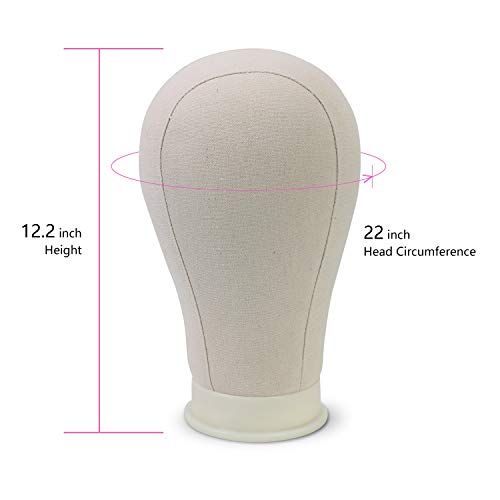 Eerya 21-24 Inch Canvas Block Head Set for Wig Display Making Hair Weave and Styling Mannequin Head with Mount Hole C Stand, Styling Hair Clips, T Needle, C Needles, Thread, Lace Wig Caps (22 Inch)