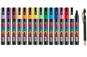 uni paint marker poster color 15 marking pen medium point pc-5m standard color set with original stylus ballpoint touch pen