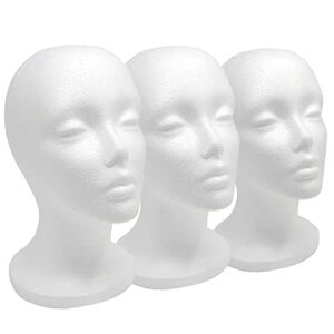 12″ 3 pcs foam wig head – tall female foam mannequin wig stand and holder for style, model and display hair, hats and hairpieces, mask – for home, salon and travel
