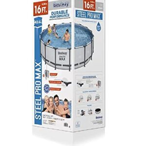 Bestway Steel Pro MAX 16 Foot x 48 Inch Round Metal Frame Above Ground Outdoor Swimming Pool Set with 1,000 Filter Pump, Ladder, and Cover