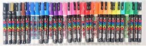 uni posca paint marker pen, fine point(pc-3m), 31 colors(24 colors & 7 glitter colors) set with original vinyl pen case