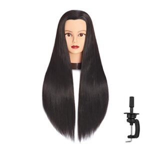headfix 26″-28″ long hair mannequin head stnthetic fiber hair hairdresser practice styling training head cosmetology manikin doll head with clamp stand (6f1919lb0220)