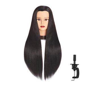 HEADFIX 26"-28" Long Hair Mannequin Head Stnthetic Fiber Hair Hairdresser Practice Styling Training Head Cosmetology Manikin Doll Head With Clamp Stand (6F1919LB0220)