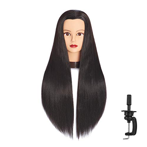 HEADFIX 26"-28" Long Hair Mannequin Head Stnthetic Fiber Hair Hairdresser Practice Styling Training Head Cosmetology Manikin Doll Head With Clamp Stand (6F1919LB0220)