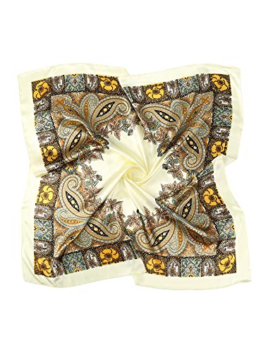 AWAYTR 35” Large Square Satin Head Scarf - 3Pcs Satin Hair Scarves Silk Bandana Scarf Beach Headscarf Silk Feeling Scarf for Women Hair Wrap Neck Scarf Cashew(Camel/Black/Beige)