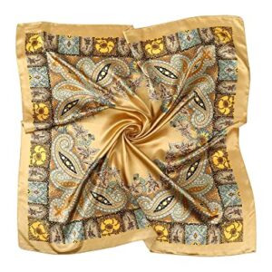 AWAYTR 35” Large Square Satin Head Scarf - 3Pcs Satin Hair Scarves Silk Bandana Scarf Beach Headscarf Silk Feeling Scarf for Women Hair Wrap Neck Scarf Cashew(Camel/Black/Beige)