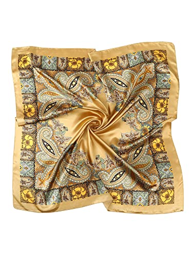 AWAYTR 35” Large Square Satin Head Scarf - 3Pcs Satin Hair Scarves Silk Bandana Scarf Beach Headscarf Silk Feeling Scarf for Women Hair Wrap Neck Scarf Cashew(Camel/Black/Beige)