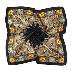 AWAYTR 35” Large Square Satin Head Scarf - 3Pcs Satin Hair Scarves Silk Bandana Scarf Beach Headscarf Silk Feeling Scarf for Women Hair Wrap Neck Scarf Cashew(Camel/Black/Beige)