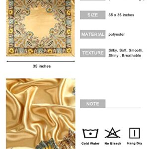 AWAYTR 35” Large Square Satin Head Scarf - 3Pcs Satin Hair Scarves Silk Bandana Scarf Beach Headscarf Silk Feeling Scarf for Women Hair Wrap Neck Scarf Cashew(Camel/Black/Beige)