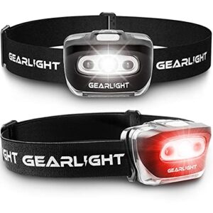 gearlight led head lamp – pack of 2 outdoor flashlight headlamps w/adjustable headband for adults and kids – hiking & camping gear essentials – s500