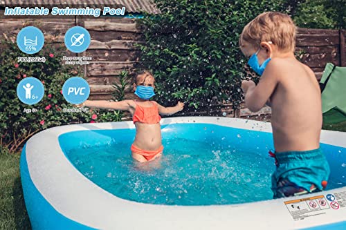 Inflatable Blow Up Kiddie Pool Family Swimming Pool 103" X 69" X 20" Family Full Size Rectangular Pool Paddling Water Splashing Ball Pool for Kids Toddler Adult for Outdoor Garden Backyard