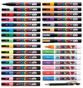 uni paint marker poster color all color marking pen fine point pc-3m 31 color set 17 standard & 7 natural & 7 glitter with original stylus ballpoint touch pen