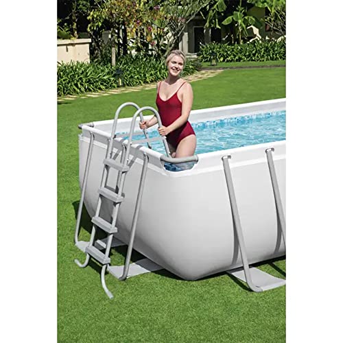 Bestway Power Steel 18' x 9' x 48" Rectangular Metal Frame Above Ground Swimming Pool Set with 1500 GPH Sand Filter Pump, Ladder, and Pool Cover