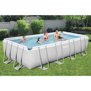 Bestway Power Steel 18' x 9' x 48" Rectangular Metal Frame Above Ground Swimming Pool Set with 1500 GPH Sand Filter Pump, Ladder, and Pool Cover