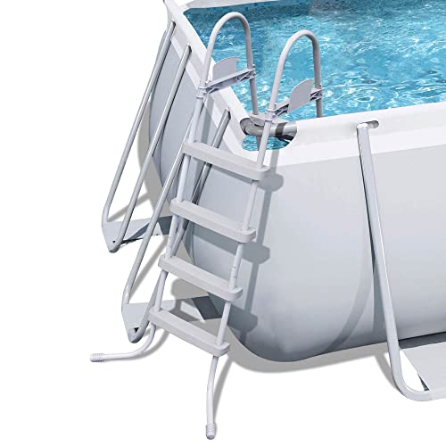 Bestway Power Steel 18' x 9' x 48" Rectangular Metal Frame Above Ground Swimming Pool Set with 1500 GPH Sand Filter Pump, Ladder, and Pool Cover