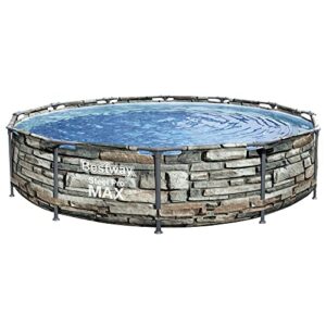 Bestway 56817E 12' x 30" Steel Pro Max Round Steel Frame 5-Person 1,710 Gallon Above Ground Swimming Pool Kit with Filter Pump and Filter, Stone Print