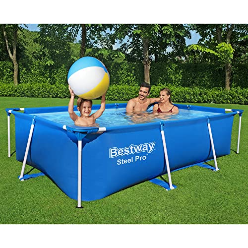 Bestway Steel Pro 8.5 Feet x 67 Inch x 24 Inch Rectangular Steel Frame Above Ground Outdoor Backyard Swimming Pool, Blue (Pool Only)