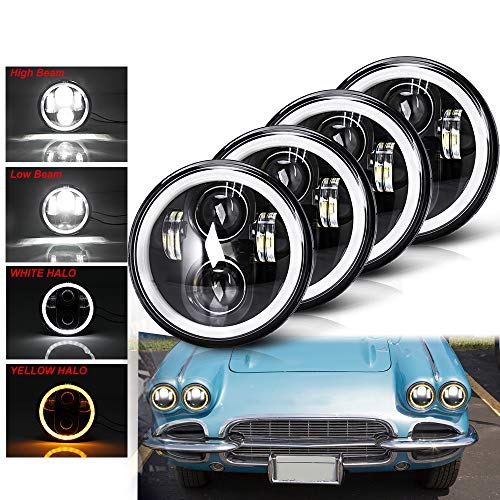 UNI-SHINE 4pcs 5 3/4" 5.75 LED Headlights with High Low Beam Amber turn signal White DRL, 5 3/4 led headlight Halo Ring