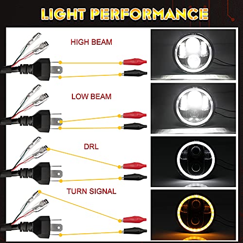 UNI-SHINE 4pcs 5 3/4" 5.75 LED Headlights with High Low Beam Amber turn signal White DRL, 5 3/4 led headlight Halo Ring