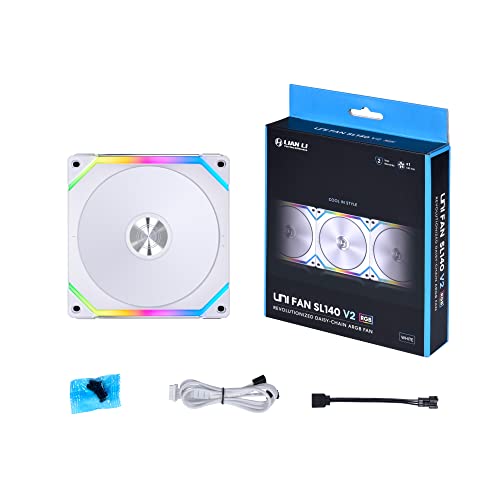 Lian Li UNI Fan SL V2 RGB Revolutionized Daisy-Chain ARGB Fan 140mm Single Pack White SL140V2-1W