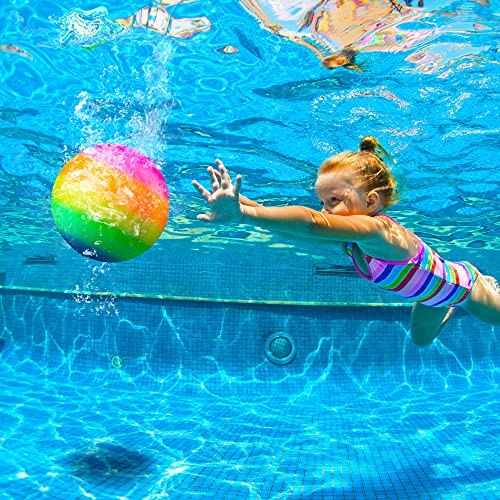 Hiboom Swimming Pool Balls Underwater | Pool Diving Toys Ball with Water Filling Adapter | Cool Exercise Toys That Can Bounce Under Water, Swimming Gifts for Kids, Adults, Family (Rainbow Style)