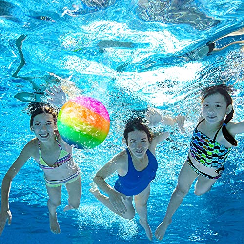 Hiboom Swimming Pool Balls Underwater | Pool Diving Toys Ball with Water Filling Adapter | Cool Exercise Toys That Can Bounce Under Water, Swimming Gifts for Kids, Adults, Family (Rainbow Style)