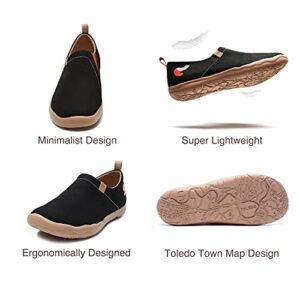 UIN Women's Slip Ons Canvas Lightweight Flats Sneakers Walking Casual Loafers Solid Color Travel Shoes Black (40)