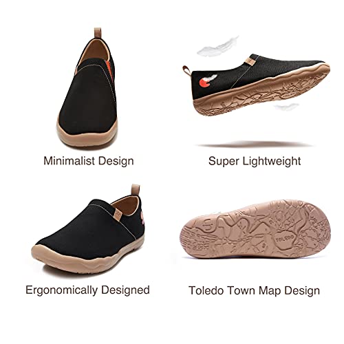 UIN Women's Slip Ons Canvas Lightweight Flats Sneakers Walking Casual Loafers Solid Color Travel Shoes Black (40)