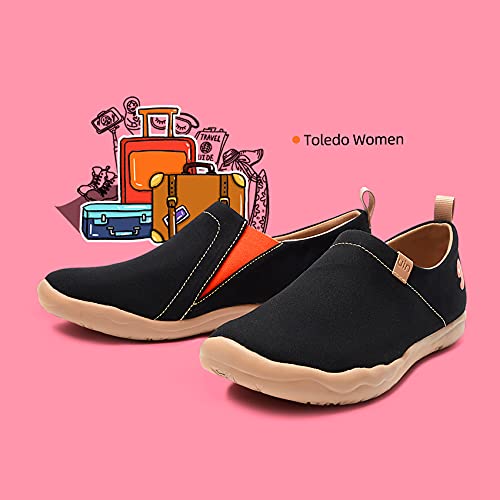 UIN Women's Slip Ons Canvas Lightweight Flats Sneakers Walking Casual Loafers Solid Color Travel Shoes Black (40)