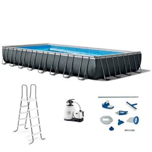 intex 26377eh 32ft x 16ft x 52in ultra xtr rectangular swimming pool with 28003e maintenance kit, ladder and 120v 2,800 gph sand filter pump