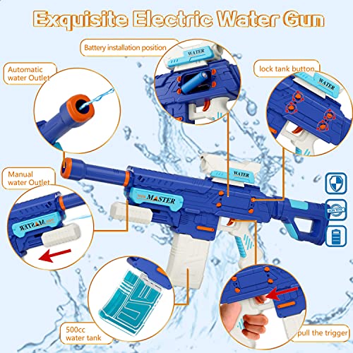 Electric Water Gun Automatic Water Squirt Guns, Super Water Powerful Water Soaker Water Blasters Guns with 500cc High Capacity Summer Water Toys for Kids Adults