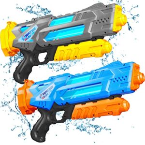 water gun for kids adults, 2 pack soaker squirt guns, 1200cc high capacity super ideal gift toys for summer outdoor swimming pool beach water fighting- blue/gray