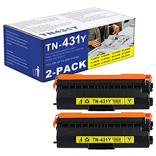 INDI 2-Pack Yellow TN431Y TN-431Y Toner Cartridge Compatible TN431 TN-431 Replacement for Brother DCP-L8410CDW MFC-L8900CDW L9570CDWT L8610CDW HL-L8360CDW L9310CDWT L9310CDW L9310CDWTT Printer.